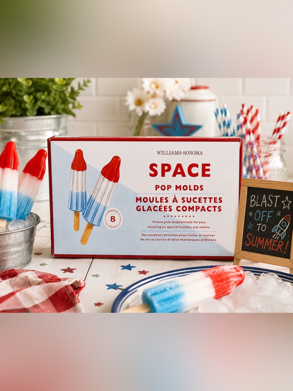 Williams-Sonoma Space Rocket Popsicle Molds Space Pops‎ Red, White & Blue